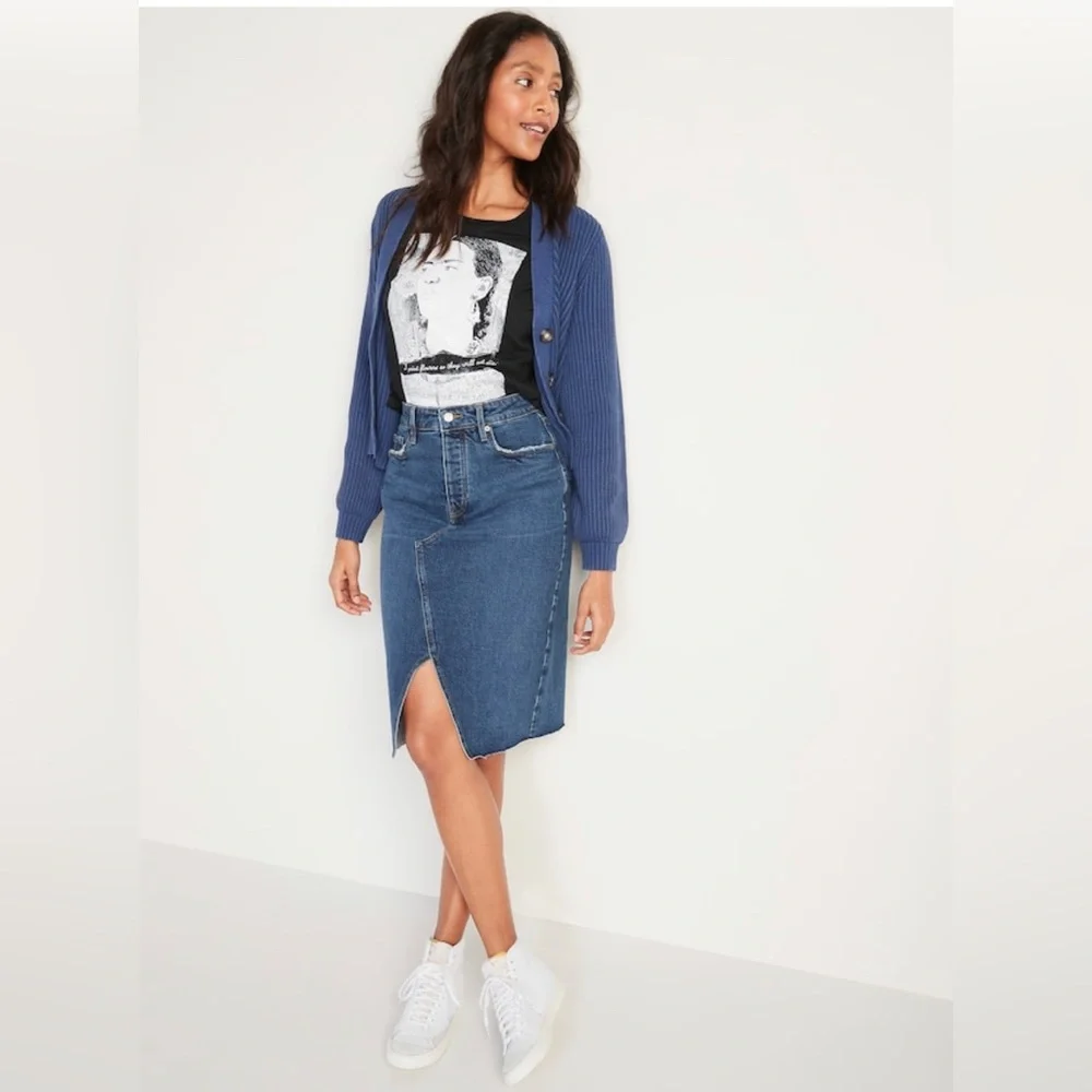 NWT! Y2K Higher High-Waisted Button-Fly Cut-Off Jean Pencil Skirt - Size 10_3